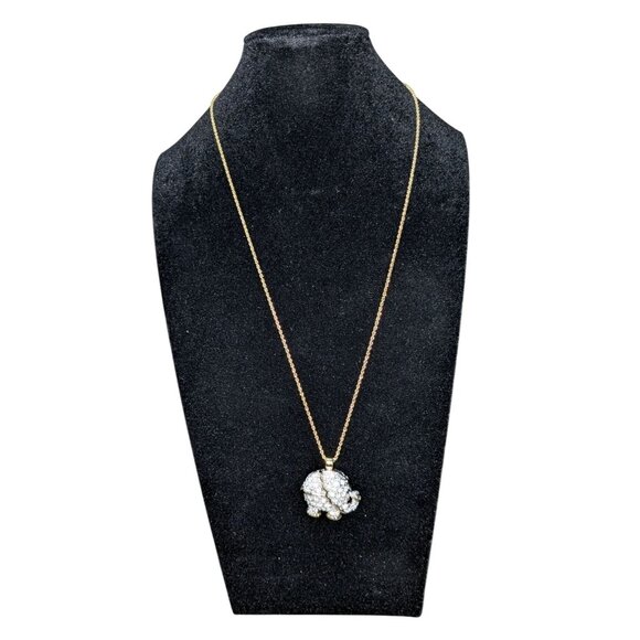 Gold Tone Elephant Pendant Necklace With Rhinestones - Picture 2 of 7